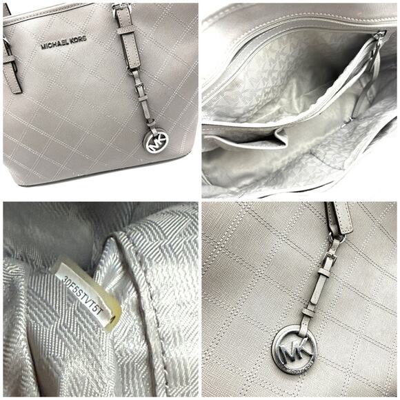 MICHAEL Michael Kors Jet Set Travel Quilted Saffiano Tote Grey Silver - Picture 7 of 16